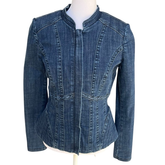 White House Black Market Jackets & Blazers - White House Black Market Blue Corset Jean Jacket Fitted Tailored Size 4